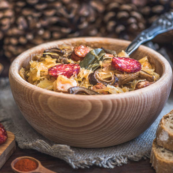 Traditional Cabbage Soup With Sausage And Sauerkraut