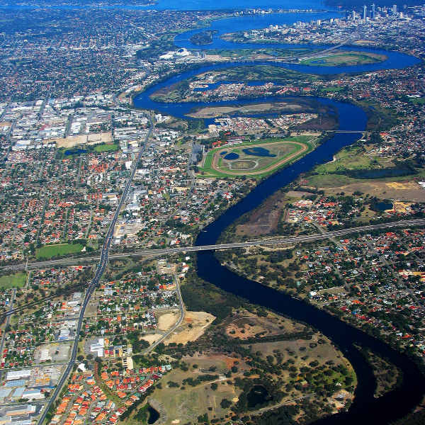 city aerial view lake