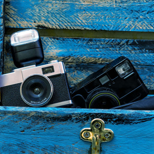 blue box old camera
